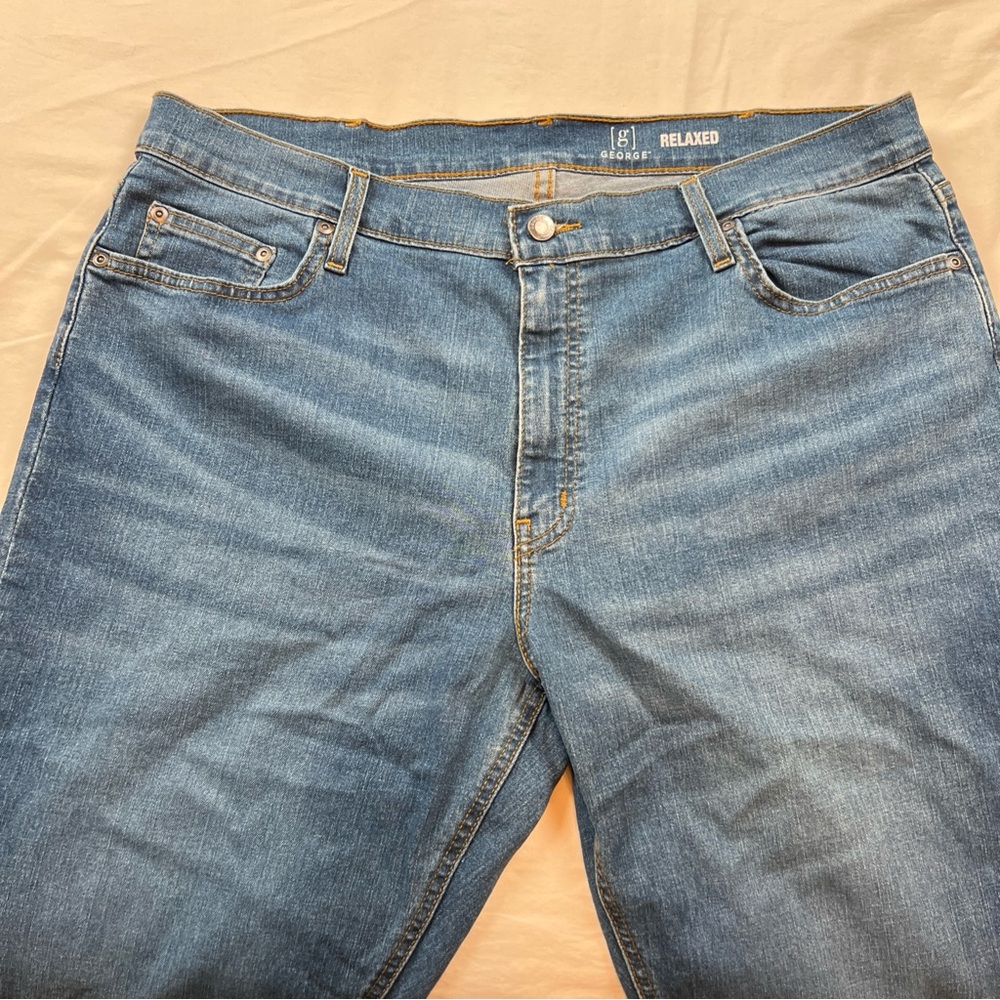 George Men’s Relaxed Jeans Medium Wash Denim Mid Rise 5 Pocket Stretch W38 L32